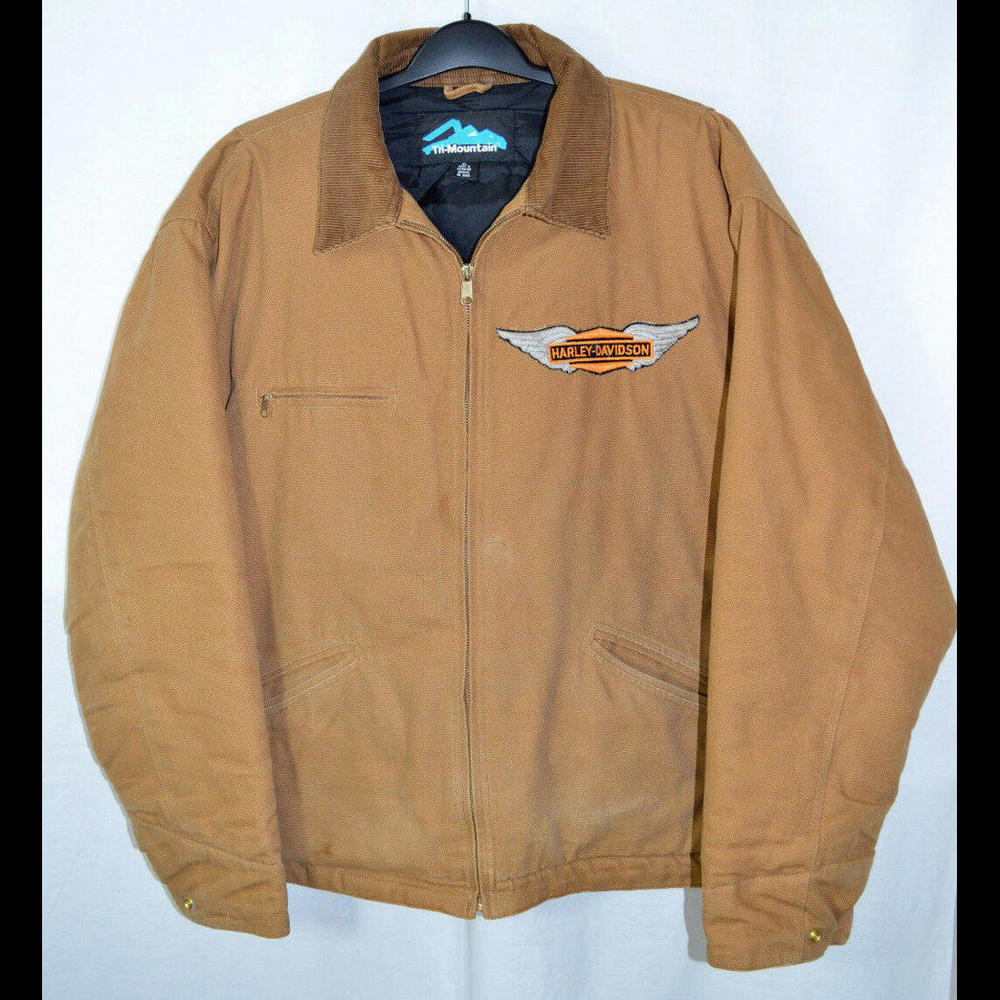 Tri-Mountain Canvas Jacket Brown Quilted Lining Harley-Davidson Patch Men's XL